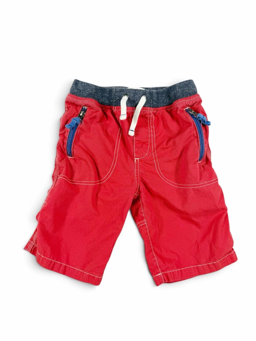Mini Boden Techno Cargo Shorts Red Blue Zip Pockets Drawstring Size 8